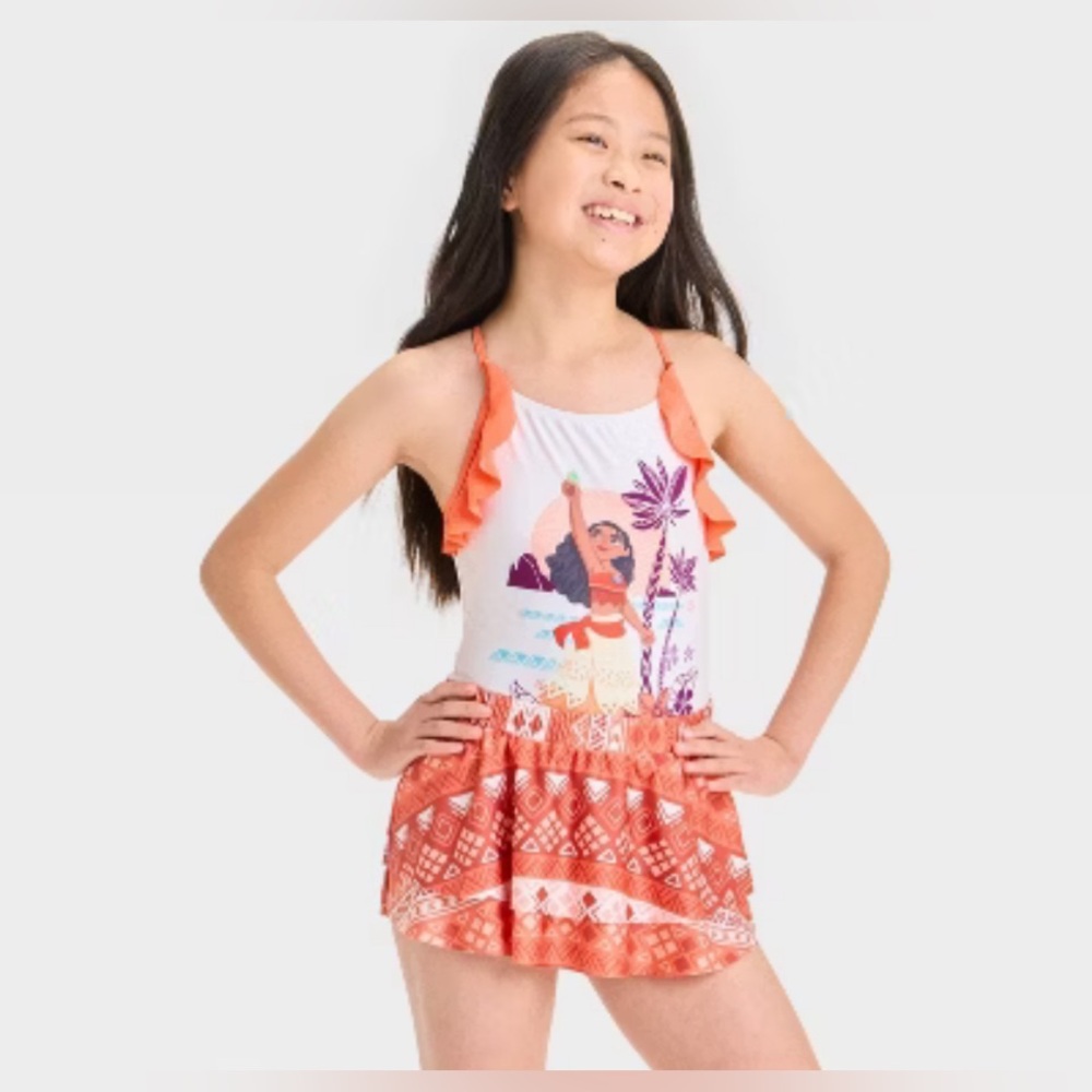 NWT Disney Princess MOANA One Piece Swimsuit w/ Skirt Girls 7/8 UPF 50+